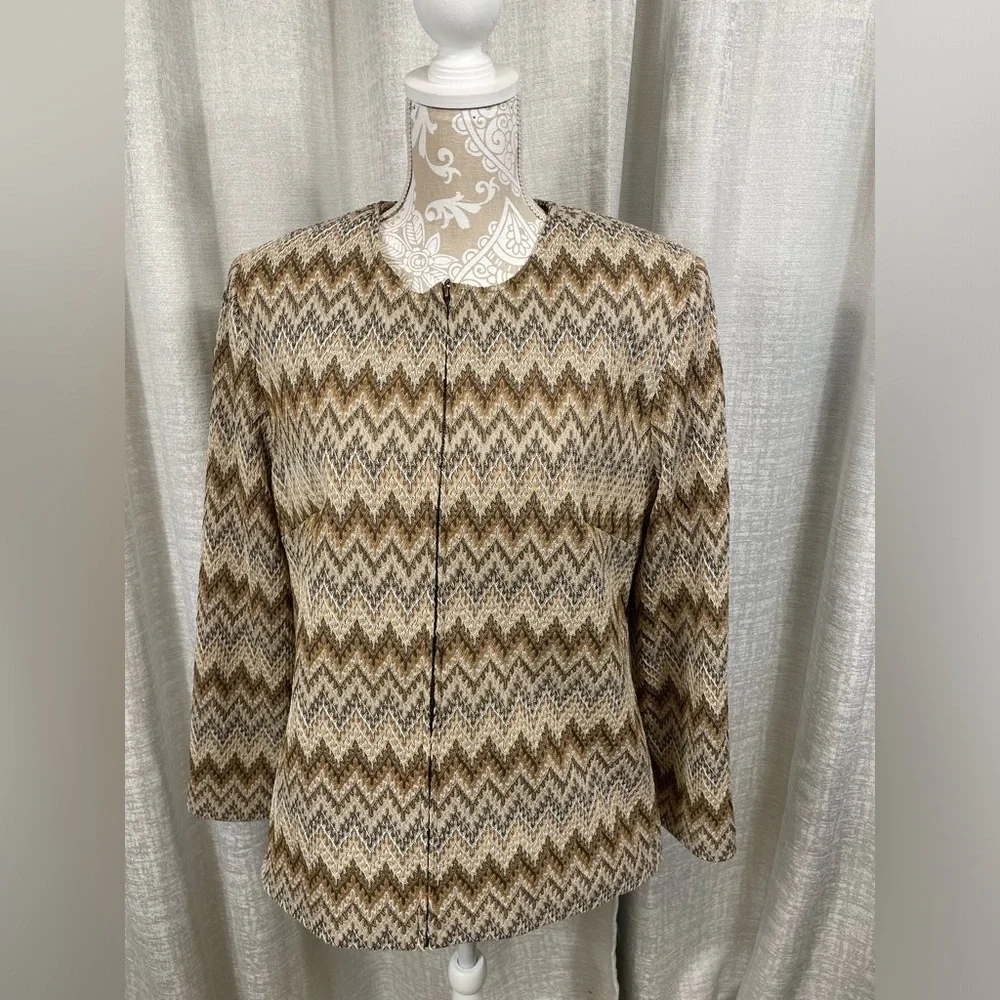 Alfred Dunner Chevron Blazer Jacket Women’s 14 Gold Metallic Accents